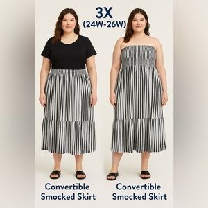 B2540- TS Convertible Smocked Skirt Dress Riviera Stripe Silver 3X (24W–26W) NWT